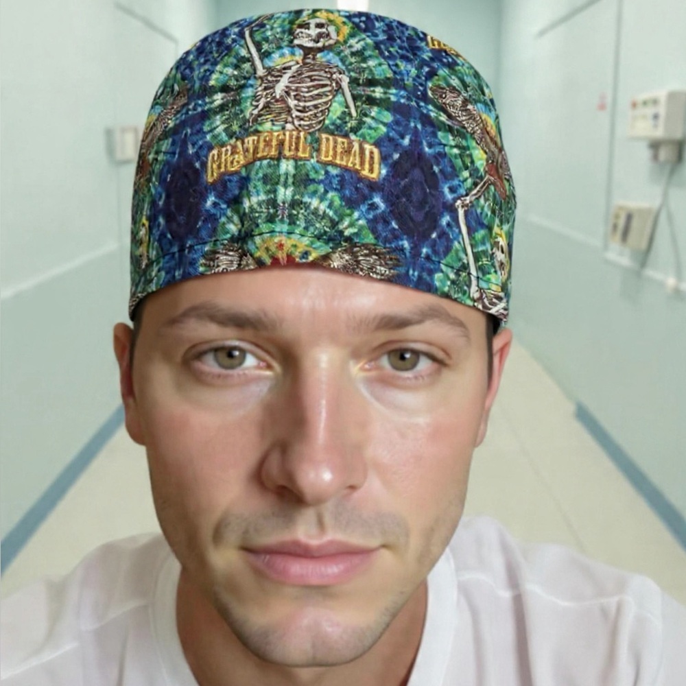 Grateful Dead Tie-Dye Skull Cap - Blue, Green, Yellow